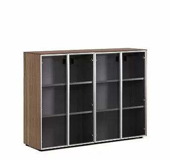 ЭКЗЕ/EXE Шкаф-витрина в.120, 4 дв ОРЕХ/ЧЕРНЫЙ