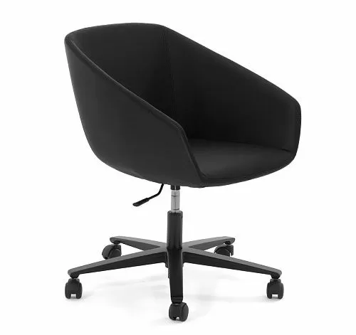 АЛМА/ALMA Кресло посетител., 5-луч ЧЕРНЫЙ/КОЖА