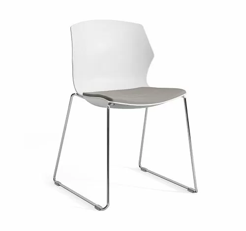 СОЛЕ/SOLE Кресло пластик,сиденье тк СЕРЫЙ/БЕЛЫЙ/ХРОМ