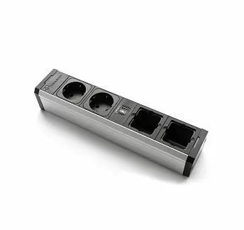 ВЕРСАПРО/VERSAPRO Розеточный блок АЛЮМИНИЙ/ЧЕРНЫЙ