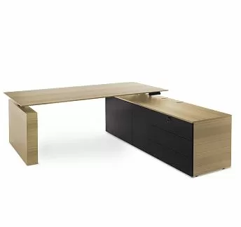 ТЕСЛА/TESLA Стол письм. с прав.тумб СВ.ЭВКАЛИПТ/ЧЕРНЫЙ