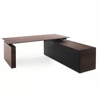 ТЕСЛА/TESLA Стол письм. с прав.тумб ЭВКАЛИПТ МОРЕН/ЧЕРН