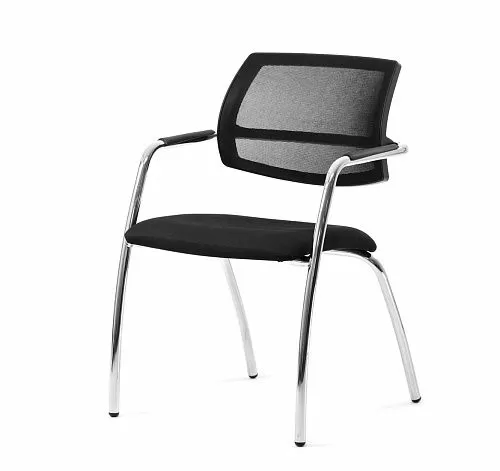 УРБАН-СЕТКА/URBAN-MESH Кресло 4 опоры,кожа ЧЕРНЫЙ/ХРОМ