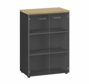 ФЛЕКС/FLEX Шкаф средний со стекл.дв. ГИКОРИ/ГРАФИТ